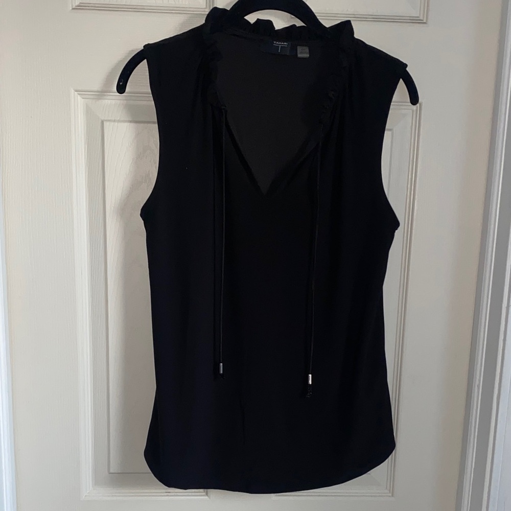 Tahari Black Sleeveless Tank Top with Ruffle Detail